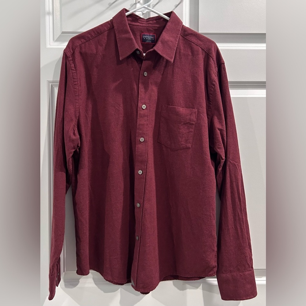 Untuckit Sherwood Flannel Button Up Shirt‎ Mens Sz XL Maroon Slim Fit L/S Casual